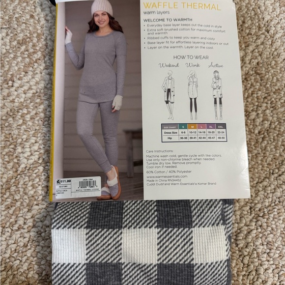 NEVER WORN Cuddl Duds Waffle Thermal Set - Gray and White Flannel - Picture 2 of 2